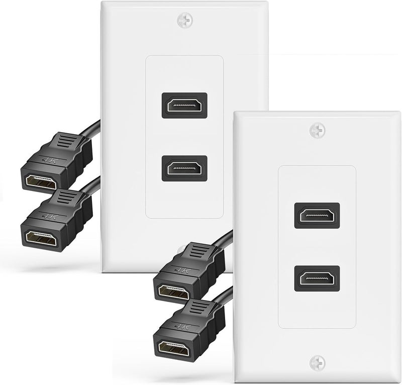 VCELINK HDMI Wall Plate, 2 Pack 4K HDMI Wall Plate with Pigtail, Supports 4K@60 Hz HDR ARC, HDMI Outlet for Home Theater (2-Port) - Image 1
